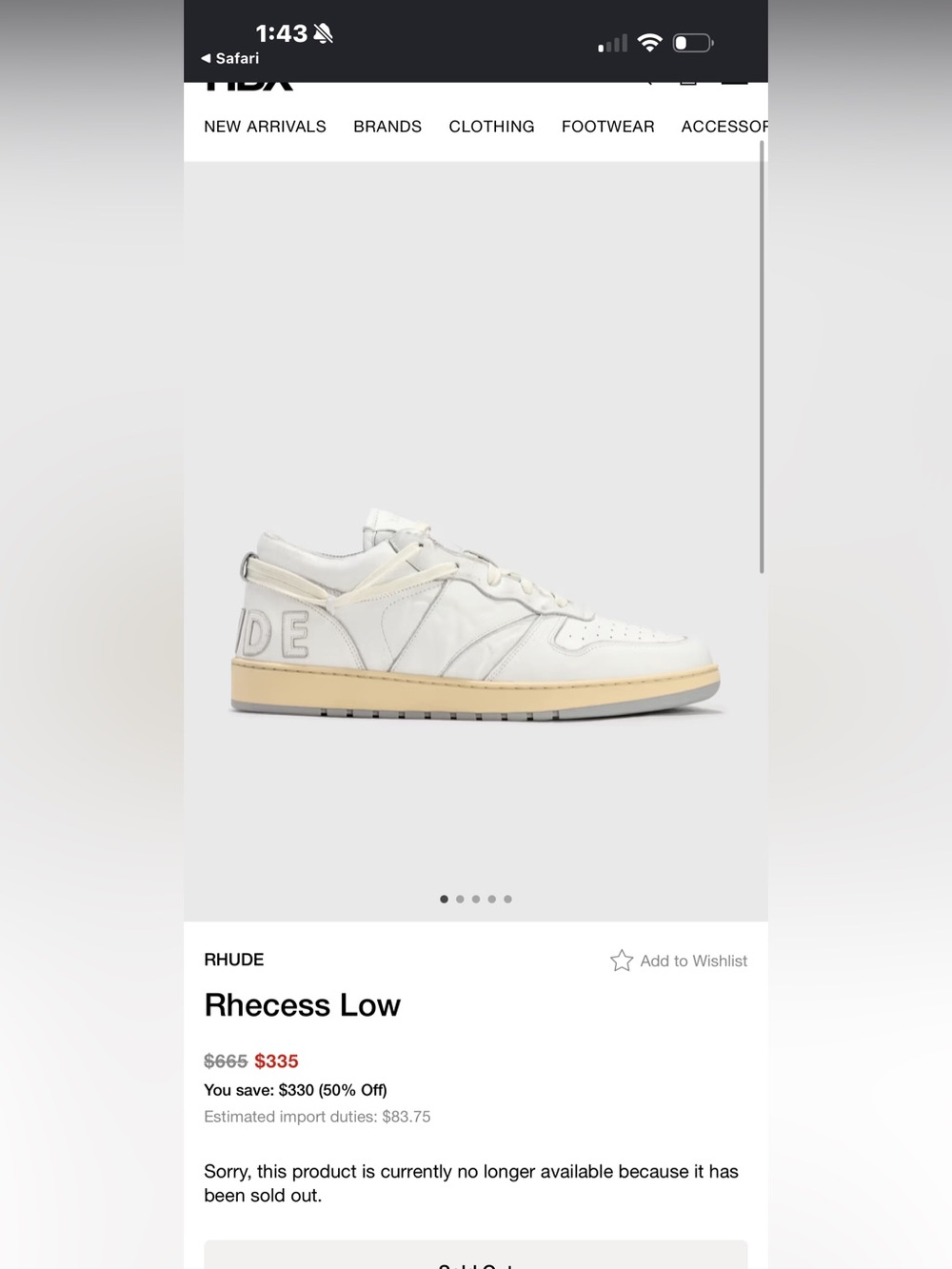 Rhude White Leather Low-Top Sneaker with Cream Sole